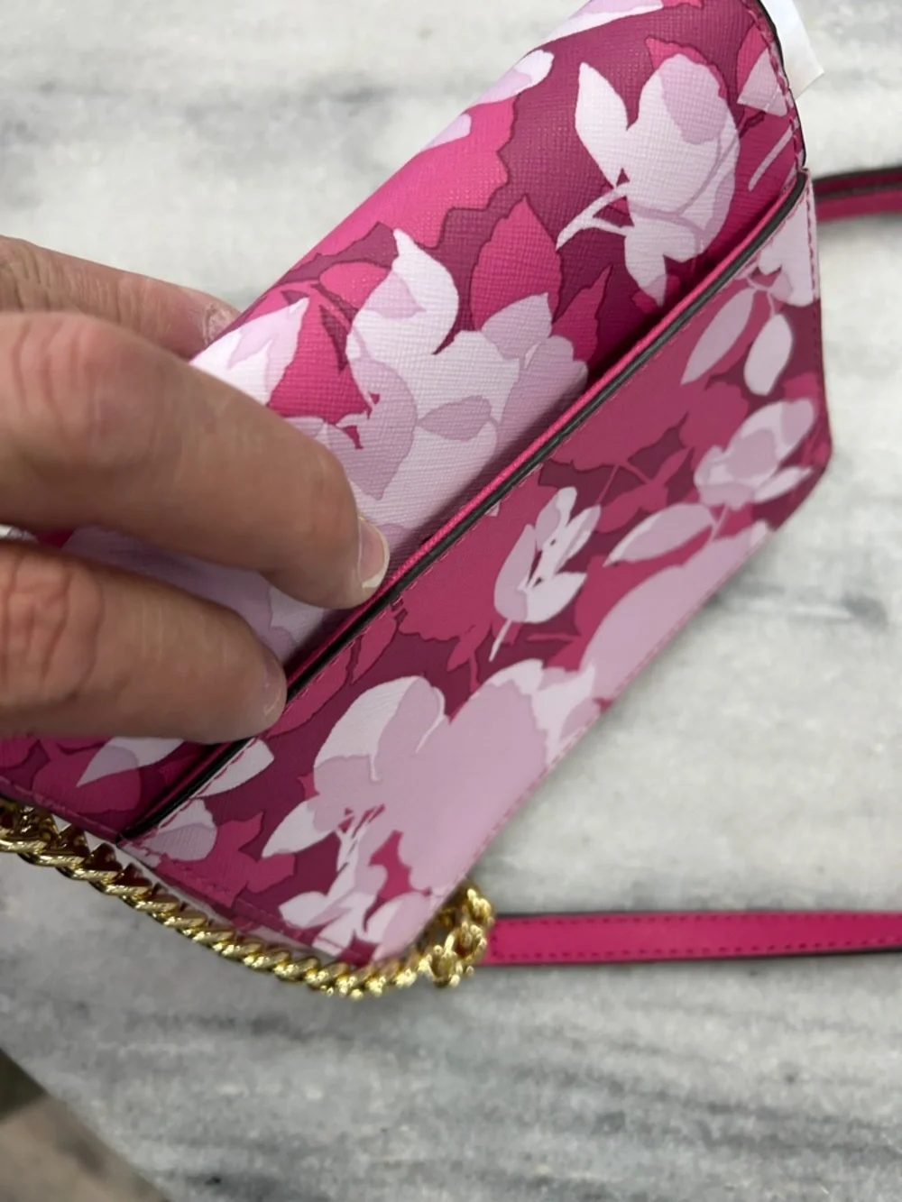 Michael Kors Pink Floral Leather Crossbody with Gold Hardware - Picture 3 of 8